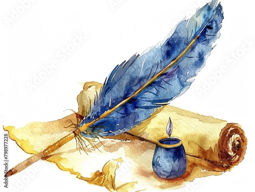 Clipart of a scribes quill watercolor photo