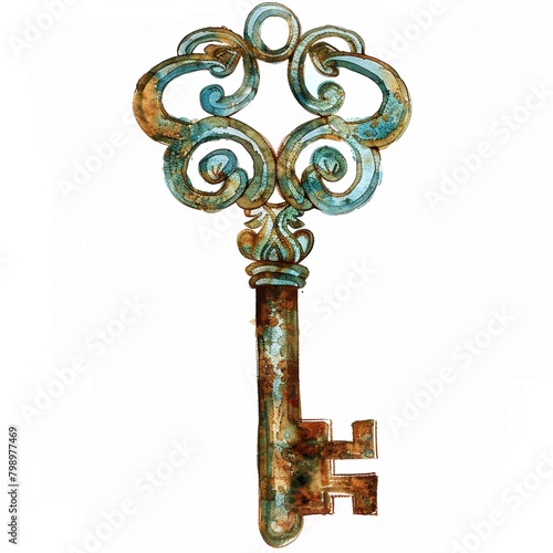 Clipart of an antique key watercolor
