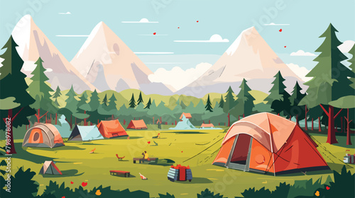 Horizontal banner of camping festival vector flat i photo