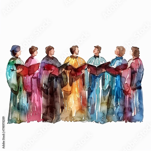 Watercolor illustration of a Christian choir singing clipart