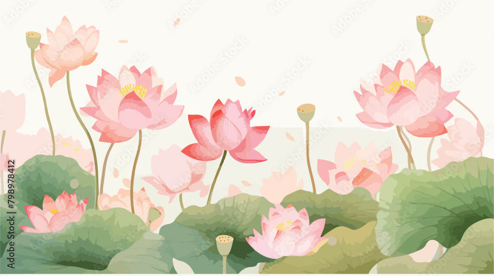 Horizontal banner or floral background decorated wi