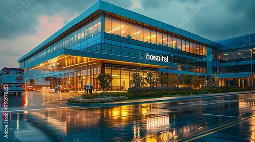 modern hospital exterior with a prominent, Ai generate