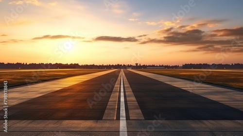 Fototapeta Naklejka Na Ścianę i Meble -  airport runway in the evening sunset light, ready for airplane landing or taking off