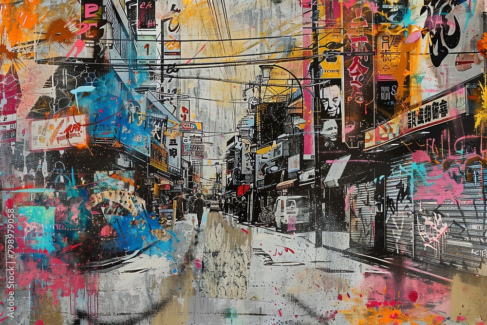 A photo of a graffiti-covered street in Tokyo, Japan A photo of a graffiti-covered street in Tokyo, Japan