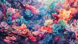 A beautiful watercolor painting of a coral reef
