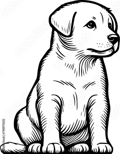 Puppy dog hand drawn illustration, dog sitting 