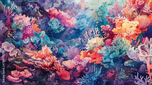 A beautiful watercolor painting of a coral reef © Gwang