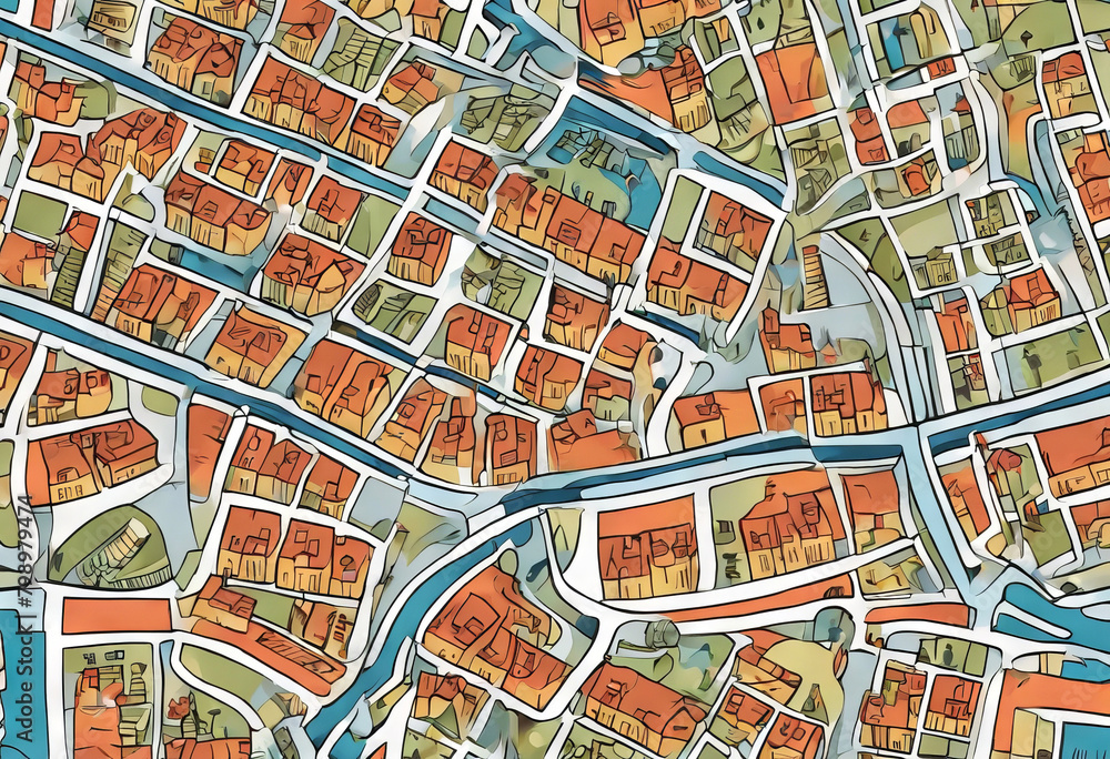 Obraz premium vector town street pattern illustration seamless map Editable Road City Travel Urban Navigator 