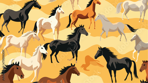 Horses seamless pattern flat vector illustration. M