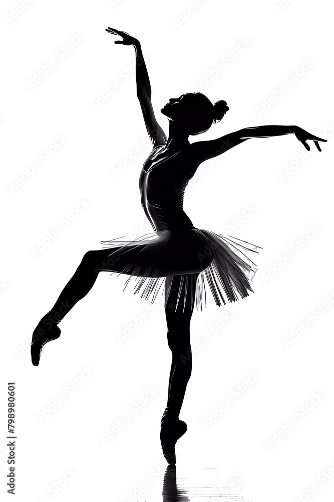 Silhouette of ballerina, opera house, dancer, sport, creativity, ballet theater, pointe shoes, ballerina in pose. isolated on white background 
