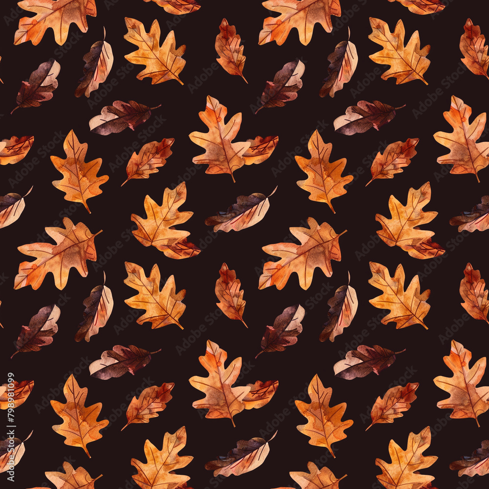 Intricate watercolor autumn leaves motif, perfect for enhancing textile, wallpaper, and poster backgrounds