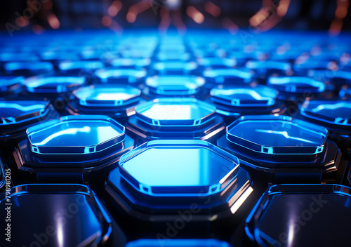 Cinematic Neon Blue Hexagonal Pattern with Glowing Lights - Luminous Futuristic Luxury Design