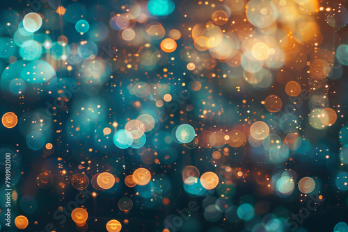 Blue Holiday Glow: Abstract Bokeh Background with Bright Lights, Glitter, and Festive Sparkle photo