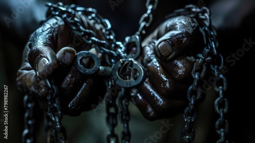 Hands bound by shackles, unlocked with a key, signifying freedom from slavery. International Day for the Remembrance of the Slave Trade and Its Abolition, August 23