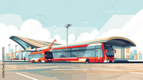 Illustration in flat style. Line art bus terminal s
