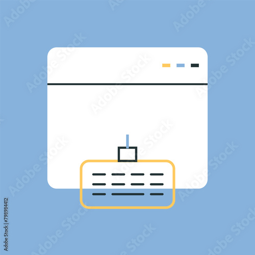 website. page. a computer. work. pin. blue background. programming. write code. code. programmer. we work with the code. we are writing a program. The icon is flat.
