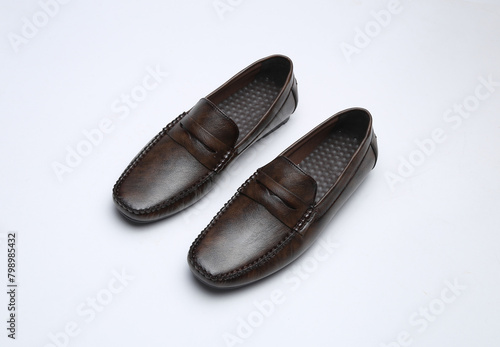 dark brown loafers shoes isolated on white background