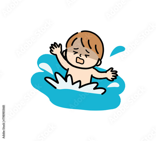 溺れて助けを求める子供のイラスト