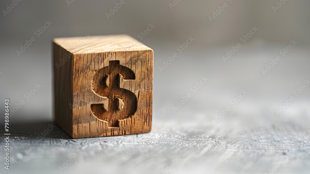 one wooden block with a dollar sign on flat white surface business financial one wooden block with a dollar sign on flat white surface business financial