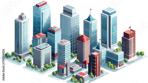Isometric building. megalopolis business city. skys