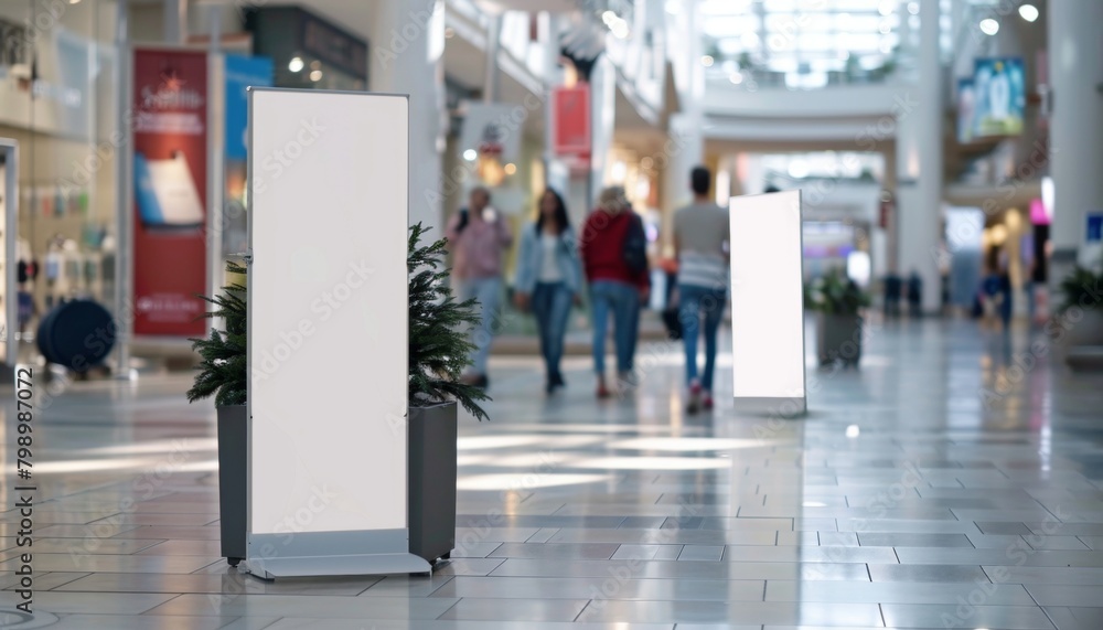 Standing on a wall, a person holds a blank board amidst a business interior with empty frames and advertising space, high-resolution (300 DPI) Standing on a wall, a person holds a blank board amidst a business interior with empty frames and advertising space, high-resolution (300 DPI)