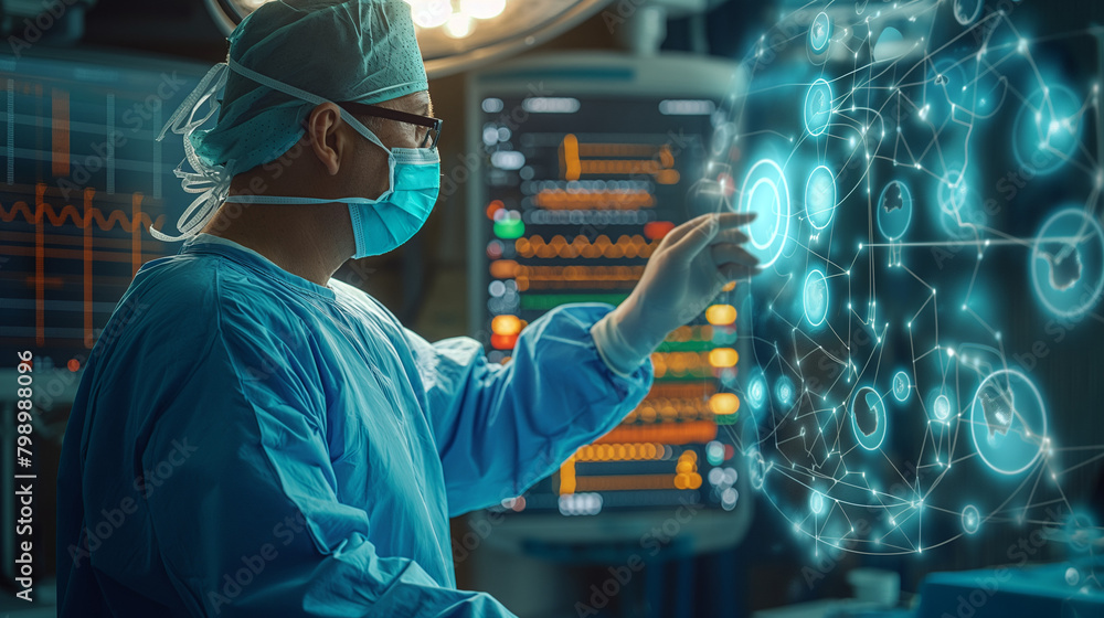 medical doctor using advanced ai technology in hospital, surgeon using artificial tech touch screen in surgery for diagnosis, future of medical concept medical doctor using advanced ai technology in hospital, surgeon using artificial tech touch screen in surgery for diagnosis, future of medical concept