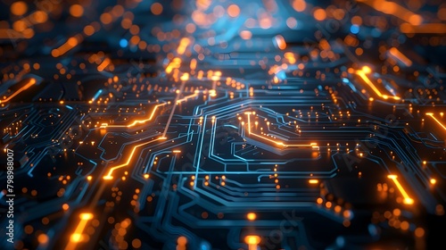 Glowing Circuitry of Futuristic Digital Technology Network