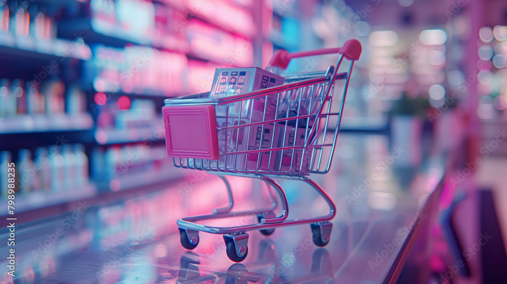 mini shopping cart in supermarket