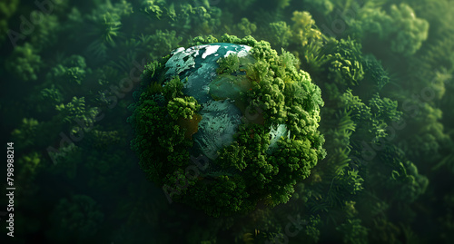 top-down view of the Earth with lush green forests  World environment day concept  protect care eco recycle