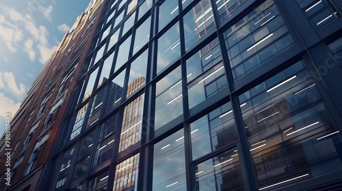 Impressive Modern Architectural Skyscraper Facade with Sleek Glass Windows Reflecting Urban Cityscape