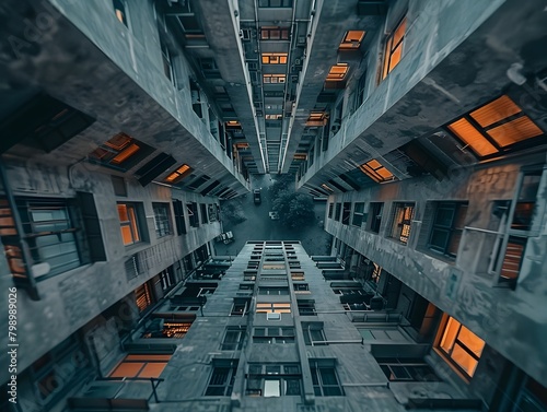 Intricate Concrete Corridor in Futuristic Urban Cityscape with Mesmerizing Architectural Design and Sharp Geometric Patterns