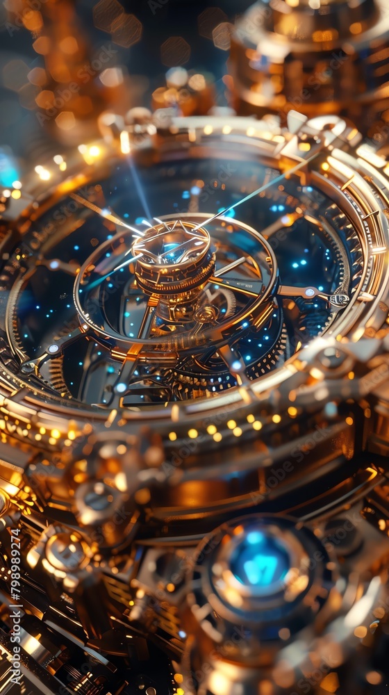 Timepiece from the future, blending magical and fashionable themes with vibrant, imaginative colors in 3D Timepiece from the future, blending magical and fashionable themes with vibrant, imaginative colors in 3D