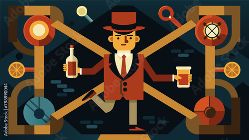 Prohibition Bootlegging Challenge Navigate through a maze of obstacles and challenges to deliver bootlegged alcohol during the Prohibition era.. Vector illustration photo