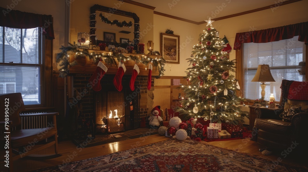 Yuletide Celebration: Illuminated Tree in a Charming Living Space