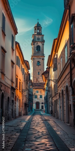 City Street Background. Historical Bell Tower in San Daniele del Friuli  Italy  Friuli Venezia Giulia