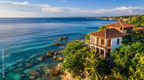 Tropical Paradise: Overhead View of Ocean-Adjacent Villa