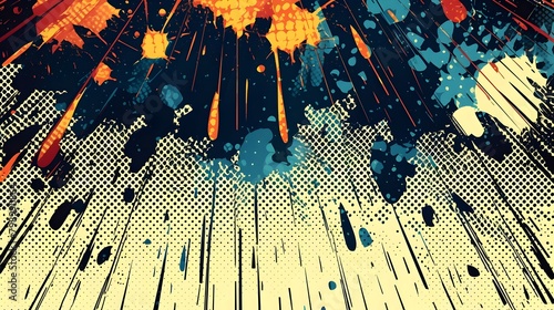 Rainy Weather Falling in Vintage Comic Book Halftone Dot Pattern