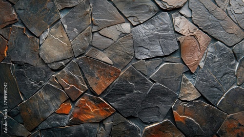 texture of black stone surface between bronze cracked dark wall background. © Super Shanoom