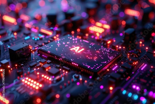 Artificial Intelligence  AI  concept  Abstract AI processor and quantum computer background.