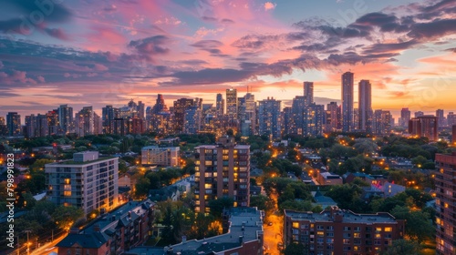 Sunset Skyline of a Metropolitan City with High-Rises