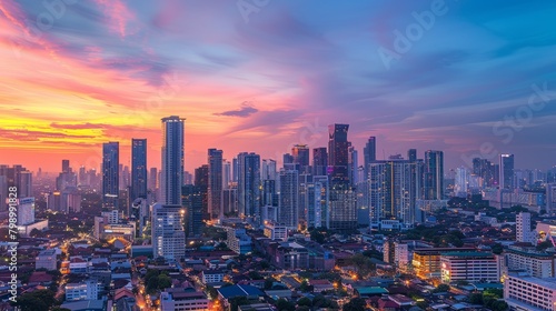 Urban Twilight with Colorful Sky over City High-Rises photo