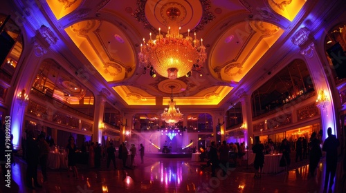 Grand Ballroom Dance Party with Ornate Chandeliers