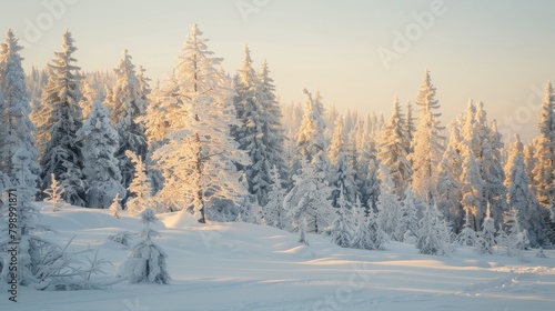 Crisp Winter Dawn Casting Glow on Snowy Trees © Ilia Nesolenyi