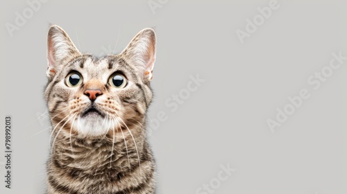 Surprised Tabby Cat with Wide Eyes Studio Portrait