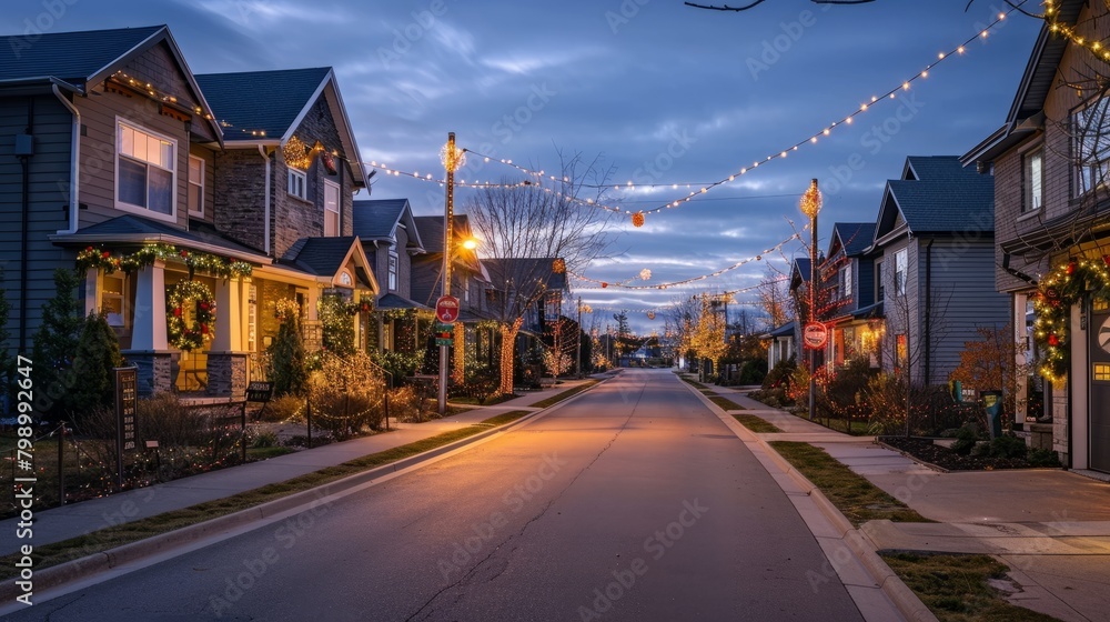 Suburban Holiday Spirit: Homes Lit by Twinkling Lights
