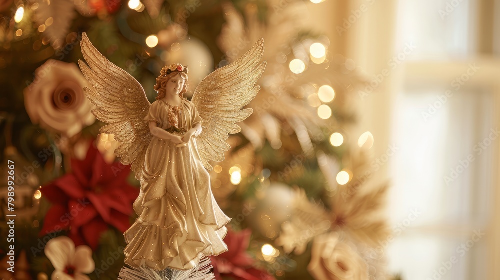 Divine Christmas Elegance: Golden Angel atop Tree