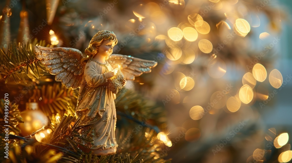 Fototapeta premium Heavenly Glow: Angel Tree Topper in Festive Decor
