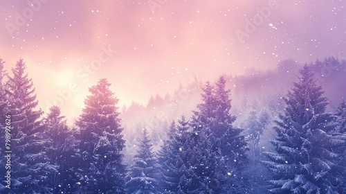 Soft Twilight Over a Serene Snow-Covered Pine Forest