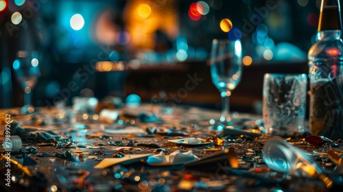 The Last Dance: Discarded Glasses and Confetti on Empty Table