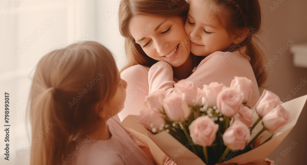 mother and daughter
Heartfelt Mother's Day Moment: Mother Embracing Children with Flowers and Greeting Cards mother and daughter
Heartfelt Mother's Day Moment: Mother Embracing Children with Flowers and Greeting Cards